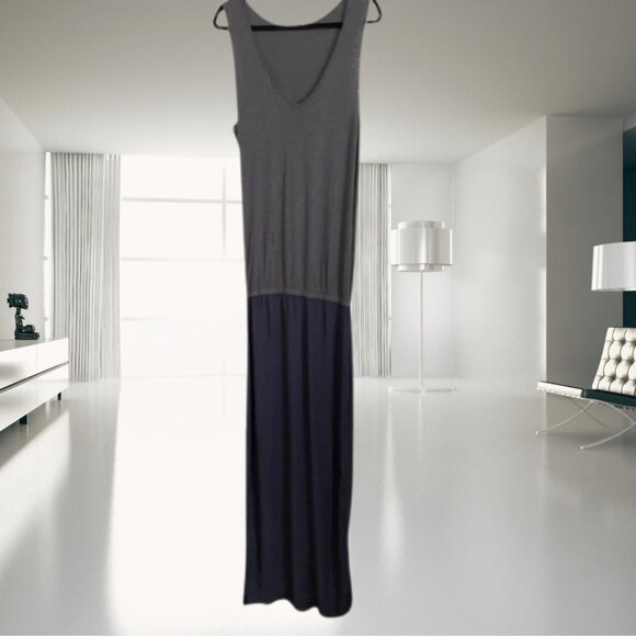 Monrow Grey and Blue Maxi Dress – V-Neck, Side Slit, Elastic Waist, Size Medium - Picture 6 of 10